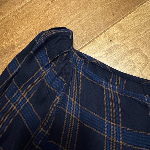 RW&Co Navy & Brown Plaid Blouse – Size Small – Ruffle Sleeves – VGUC - Picture 6 of 8